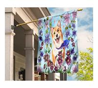 Drapeau De Jardin Supérieure Drapeaux De Pirate Durable Drapeau De Décoration Décoration Pour Balcon Porche Patio Estampe Aquarelle Représentant Un Pembroke Corgi Et Des Fleurs M