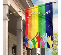 Drapeau De Jardin Supérieure Jardin Signe Coupe-Vent Et Étancheune Drapeau De Décoration Décoration Pour Maison Porche Balcon L'Amour Est L'Amour Mains Cœurs Mois Des Fiertés Lgbt Arc-En-Ciel S