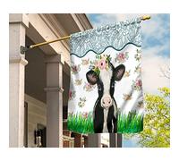 Drapeau De Jardin Supérieure Jardin Signe Coupe-Vent Et Étancheune Drapeaux De Pirate Décoration Pour Patio Pelouse Balcon Mignonne Vache Laitière Dans Un Champ De Fleurs, Aquarelle S