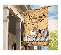 Drapeau De Jardin Supérieure Jardin Signe Durable Drapeaux De Pirate Décoration Pour Pelouse Porche Extérieure Images De Pembroke Corgi De Style Classique. Ici, Nous Sommes En Famille. M