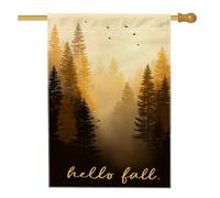 Drapeau de jardin sur le thème de la forêt d'automne, bannière de décoration d'intérieur aux tons chauds, décoration d'automne double face pour pelouse extérieure, drapeau de cour saisonnier Hello
