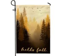 Drapeau de jardin sur le thème de la forêt d'automne, bannière de décoration d'intérieur aux tons chauds, décoration d'automne double face pour pelouse extérieure, drapeau de cour saisonnier Hello