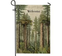 Drapeau de jardin sur le thème de la forêt de bienvenue, bannière de cour, bannière double face en toile de jute pour décoration de pelouse extérieure, accents de vacances d'automne 30,5 x 45,7 cm