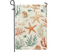 Drapeau de jardin sur le thème de la plage d'été, étoile de mer corail et coquillages, bannière de décoration extérieure, drapeau décoratif double face en toile de jute pour pelouse et terrasse, 30,5