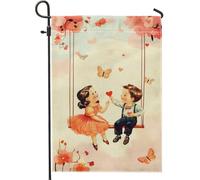 Drapeau de jardin sur le thème de l'amour du printemps et de l'été, décoration de pelouse, cœur de pêche, décoration de pelouse, œuvre d'art vintage double face pour enfants, décoration extérieure