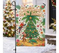 Drapeau de jardin sur le thème des îles tropicales de Noël 30,5 x 45,7 cm | Thème tropical, drapeau de cour, décoration côtière, motif perroquet, illustration de singe, motif tortue de mer