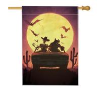 Drapeau de jardin sur le thème d'Halloween, squelettes violets et loup sous la pleine lune, drapeau de cour double face en toile de jute pour décoration extérieure 71 x 101 cm