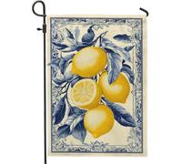 Drapeau de jardin sur le thème du citron, décoration d'agrumes jaunes pour le printemps et l'été, drapeau de cour double face de style botanique vintage pour décoration de pelouse extérieure, 30,5 x