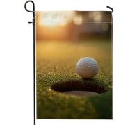 Drapeau de jardin sur le thème du golf, balle blanche sur herbe verte, bannière double face en toile de jute pour décoration de pelouse de printemps et d'été, 30,5 x 45,7 cm