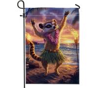 Drapeau de jardin suricate tropical, danseuse de hula, décoration extérieure, bannière saisonnière d'été, plage, pelouse, décoration artistique double face, 30,5 x 45,7 cm