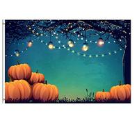 Drapeau De Jardin Thanksgiving Night Pumpkins Under The Tree With Light Belt Garden Flag Amusante Drapeau De Bienvenue Antifouling Pride Flag Pour Patio Pavillon Cour 152X90CM