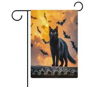Drapeau de jardin « The Black Cat Is Pacing on The Roof » - Bannière de bienvenue double face - Petits drapeaux personnalisés pour piscine, cour, extérieur - Décoration murale d'intérieur - 32,6 x