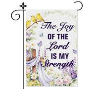 Drapeau de jardin « The Joy of The Lord is My Strength » - Citations bibliques - Décoration de jardin religieuse - 30,5 x 50,8 cm - Double face
