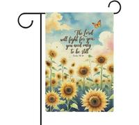 Drapeau de jardin « The Lord Will Fight You ; You Need Only to Be Still » double face dans une petite décoration de cour saisonnière