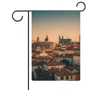 Drapeau de jardin « The Old Town at Sunset » - 32,6 x 47,5 cm - Vertical double face - Drapeaux de jardin d'été en lin - Décoration extérieure saisonnière pour cour de ferme, vacances, fête des mères