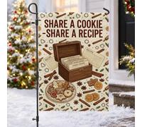 Drapeau de jardin thème boîte de recettes de Noël 30,5 x 45,7 cm | Biscuit au pain d'épices, drapeau de cour, bâtons de cannelle, tranches d'orange séchées, thème de cuisine rustique