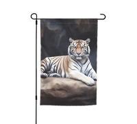 Drapeau de jardin tigre assis sur un rocher - 30,5 x 45,7 cm - Double face - Printemps - Été - Décoration de cour - Petit drapeau saisonnier - Décoration extérieure