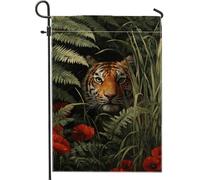 Drapeau de jardin tigre dans la jungle, animal rayé orange pour la maison, drapeau extérieur double face en toile de jute pour décoration de pelouse d'été, bannière inspirée de la nature, 30,5 x 45,7