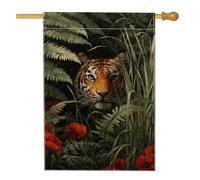 Drapeau de jardin tigre dans la jungle, animal rayé orange pour la maison, drapeau extérieur double face en toile de jute pour décoration de pelouse d'été, bannière inspirée de la nature, 71 x 101 cm