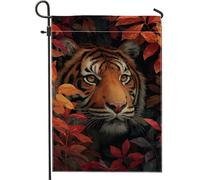 Drapeau de jardin tigre d'automne - Bannière décorative double face - Décoration d'intérieur saisonnière - Décoration de pelouse et de jardin pour l'automne, thème de la faune - 30,5 x 45,7 cm