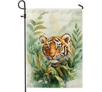 Drapeau de jardin tigre, drapeau de la jungle orange pour décoration d'intérieur, œuvre d'art double face pour décoration de pelouse en plein air, décoration de fête animalière, 30,5 x 45,7 cm