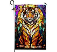 Drapeau de jardin tigre en vitrail, décoration orange vif et noir pour pelouse extérieure, printemps été, décoration artistique de la maison, tissu double face, 30,5 x 45,7 cm