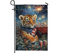 Drapeau de jardin tigre festif d'été, décoration extérieure en forme de bébé animal, bannière de pelouse en tissu double face, décoration de vacances pour le jour de l'indépendance, 30,5 x 45,7 cm