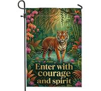 Drapeau de jardin tigre, feuillage d'orchidée tropicale, vert d'été, toile de jute double face, petit drapeau de jardin pour extérieur, porche, pelouse, terrasse, 30,5 x 45,7 cm