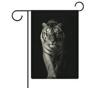 Drapeau de jardin tigre noir et blanc en toile de jute double face 30,5 x 45,7 cm