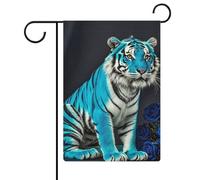 Drapeau de jardin tigre rose bleue 32,6 x 47,5 cm, drapeau de jardin vertical double face en lin pour décoration extérieure saisonnière pour ferme, vacances, fête des mères