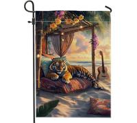 Drapeau de jardin tigre tropical, bannière décorative à rayures oranges, drapeau de cour d'été double face, décoration d'intérieur, décoration de pelouse sur le thème de la plage, motif animal sauvage