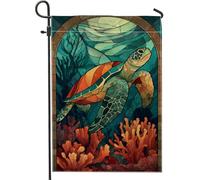 Drapeau de jardin tortue, algues coralliennes artistiques sous-marines, turquoise, double face, petit drapeau de jardin, cour, pour extérieur, porche, pelouse, terrasse, 30,5 x 45,7 cm