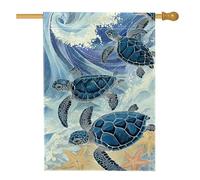 Drapeau de jardin tortue bleu océan, bannière décorative double face en toile de jute pour l'été, la plage, les fêtes, la pelouse, décoration extérieure, 71 x 101,6 cm