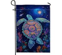 Drapeau de jardin tortue bleu océan, créatures océaniques colorées, décoration pour la maison et le jardin, drapeau de jardin en tissu des deux côtés, décoration extérieure, 30,5 x