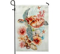 Drapeau de jardin tortue corail, tortue de mer colorée et corail décoration d'intérieur, décoration extérieure double face, décoration de pelouse sur le thème de la plage, 30,5 x 45,7 cm