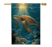 Drapeau de jardin tortue de mer, bannière de décoration marine bleu océan, drapeau de cour double face en toile de jute, décoration de pelouse extérieure d'été 71,1 x 101,6 cm