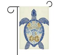 Drapeau de jardin tortue de mer bleu et doré en toile de jute double face 30,5 x 45,7 cm