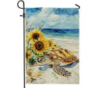 Drapeau de jardin tortue de mer côtière, océan bleu, plage, tournesol, bannière de décoration de cour, tissu double face, décoration de pelouse extérieure, décoration d'intérieur tropicale 30,5 x 45,7