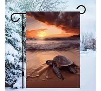 Drapeau de jardin tortue de mer coucher de soleil en lin 30,5 x 45,7 cm / décorations extérieures, unilatéral, drapeau de cour toutes saisons/cour, pour pelouse extérieure pour extérieur, Halloween