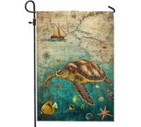 Drapeau de jardin tortue de mer, décoration bleu océan vif, bannière de cour extérieure sur le thème de la plage d'été, décoration de pelouse en tissu double face, design nautique pour décoration de