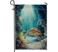 Drapeau de jardin tortue de mer sous-marine, drapeaux de décoration de la faune de l'océan bleu, drapeau de cour en tissu double face pour décoration extérieure, décoration d'intérieur, décoration de