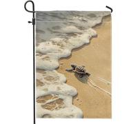 Drapeau de jardin tortue de plage, rivage sablonneux, animal marin, décoration d'intérieur, bannière extérieure, drapeau de cour, drapeau de cour de style côtier 30,5 x 45,7 cm