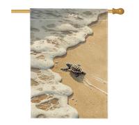 Drapeau de jardin tortue de plage, rivage sablonneux, animal marin, décoration d'intérieur, bannière extérieure, drapeau de cour, drapeau de cour de style côtier 71 x 101,6 cm
