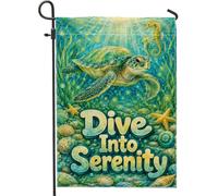 Drapeau de jardin tortue - Hippocampes sous-marins - Étoile de mer - Bleu sarcelle - Double face - Décoration pour extérieur, terrasse, pelouse, porche, balcon - 30,5 x 45,7 cm