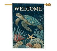 Drapeau de jardin tortue sous-marine, bannière de bienvenue aux créatures de l'océan bleu, drapeau de cour double face en toile de jute pour décoration de pelouse en été extérieur, 71,1 x 101,6 cm