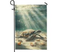 Drapeau de jardin tortue sous-marine, drapeau de tortue de mer bleu océan, décoration d'intérieur, drapeau double face en toile de jute, décoration de pelouse d'extérieur 30,5 x 45,7 cm