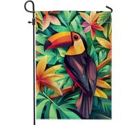 Drapeau de jardin toucan tropical, bannière colorée d'oiseau de paradis pour décoration d'intérieur, drapeau saisonnier double face pour décoration extérieure, motif de la nature sauvage vibrante