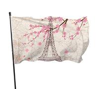Drapeau de jardin Tour Eiffel avec Cherry Blossom Yard House Décoration extérieure Drapeaux Bannières pour Patio Pelouse 0,9 x 1,5 m