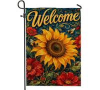 Drapeau de jardin tournesol, fleur d'abeille vive jaune d'été double face en toile de jute décorative pour extérieur, terrasse, pelouse, porche, balcon, 30,5 x 45,7 cm