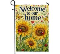 Drapeau de jardin tournesol, papillon de bienvenue printanier, coccinelle, jaune, double face, petit drapeau de jardin pour extérieur, pelouse, porche, terrasse, entrée, 30,5 x 45,7 cm